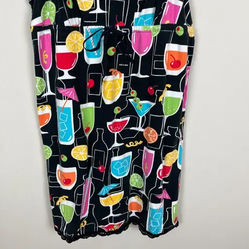 Nick & Nora Sleepwear Dress XL Black Colorful Cocktails Sleeveless Nightgown