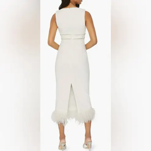 Likely NWOT Corianne Sleeveless White Feather Trim Empire Waist Midi Dress sz 8
