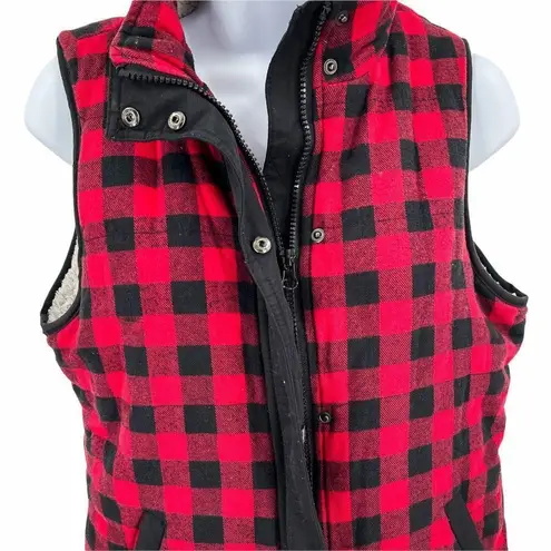 Cambridge Red Black Buffalo Plaid Check Lumberjack Plaid Vest Women's Small S