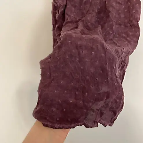 Knox Rose Purple Swiss Dot Crochet Eyelet Tie Bow Back Short Flutter Sleeve Top