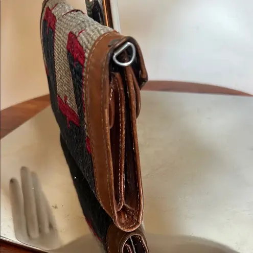 Brown and Black Geometric Clutch with Leather Trim