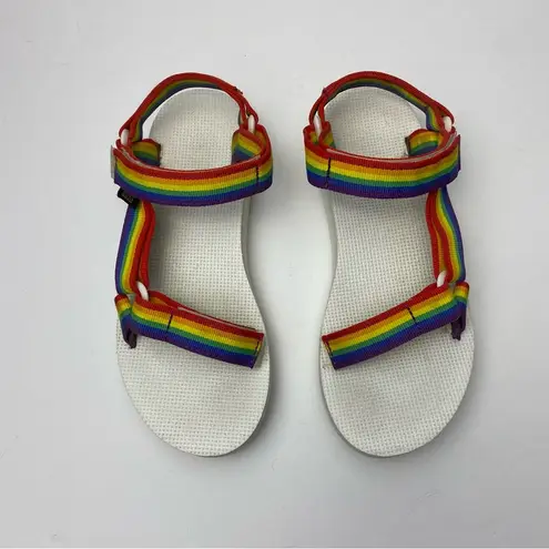 Teva  RAINBOW‎ PRIDE WHITE MIDFORM PLATFORM UNIVERSAL STRAPPY SANDAL SIZE 7 WOMEN