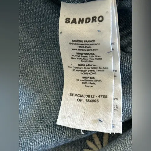 Sandro Celestine embroidered denim button down shirt sz small (1)