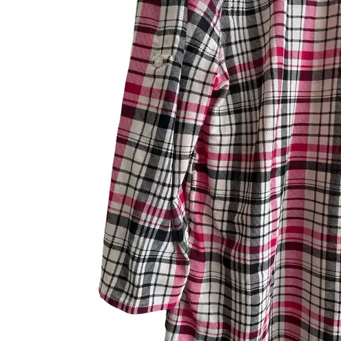 Eden & Olivia Top Women L Black Red Split Neck 3/4 Roll Tab Sleeve Plaid Popover