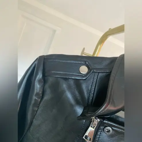 None Classic Black Faux Leather Moto Jacket Edgy Streetwear Rocker Downtown Grunge