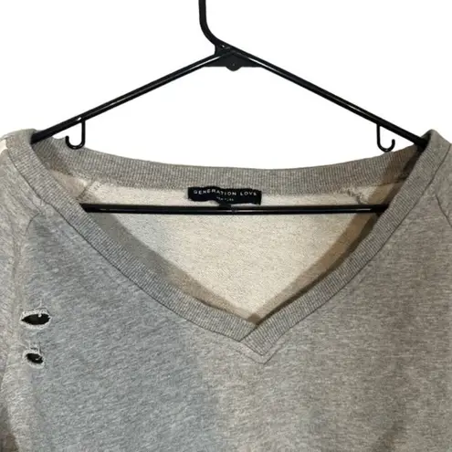 Generation Love  Gray Long Sleeve Distressed V-Neck Crop Sweatshirt Women Sz XS