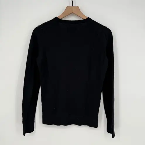 C Wonder Black Knit Sweater Cream Bow Applique Crew Neck Long Sleeve Size S