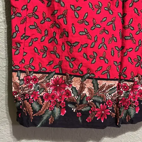Vintage Sun River Christmas Holly Poinsettia Print Wrap Skirt Size L