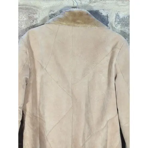 London Fog Vintage Suede Coat Woman's Large Tan Faux Fur Lined Collegiate