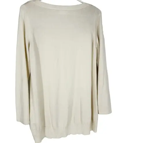 Rafaella  Women's SZ M Cream Pull Over Tunic Length Sweater Gold Zipper Accents