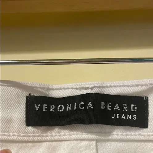 Veronica Beard Womens  Carly 11” Kick Flare Jeans White with Black Racing Stripes