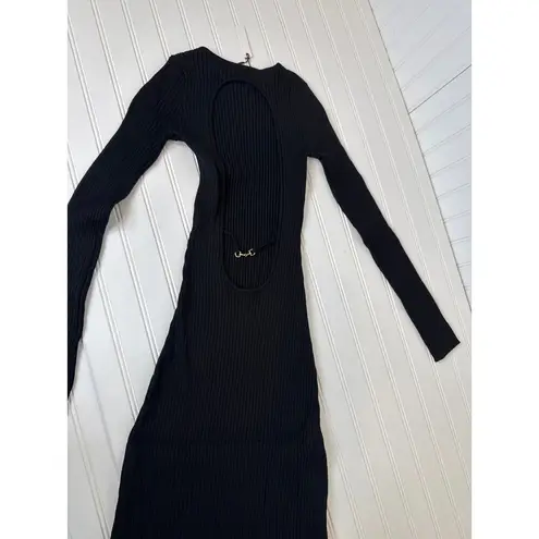 NWT Rumored Presley Maxi Dress Boat Neck Open Back Sexy Long Sleeve Size S Black