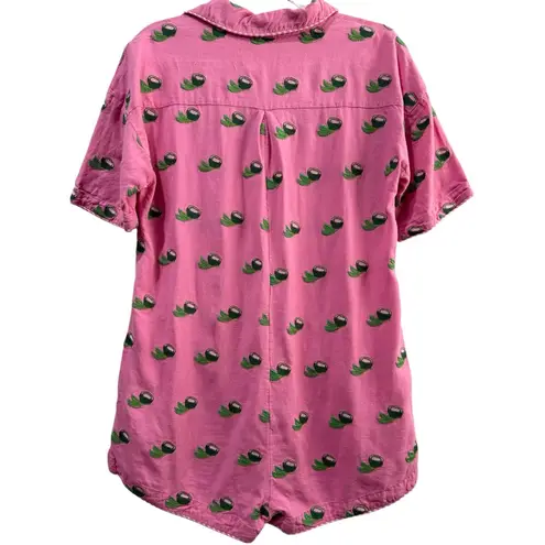 Farm Rio Cross Stitch Coconut Embroidered Pink Playsuit Romper Size Medium $255