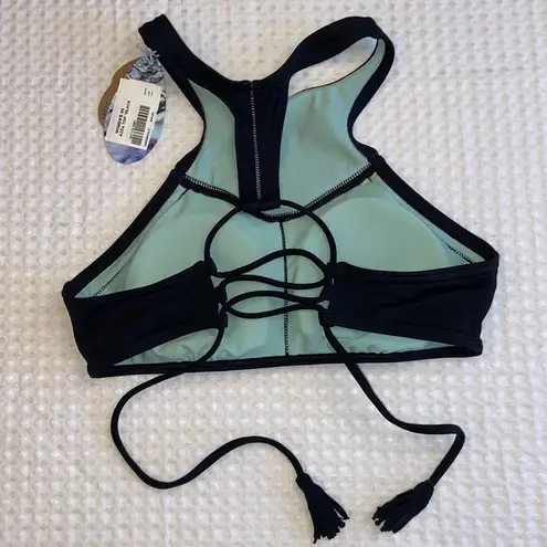 prAna NEW! AZRA TOP Black High Neck Halter Bikini Top XS Racerback Tassel Ties