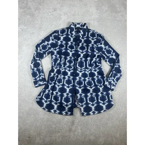 Lafayette 148 Ikat Pleated Tunic Top Size 14 Batik Dyed Career Office Lagenlook Blue