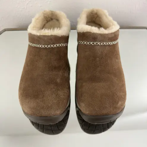 Merrell Stone Brown Tan Suede Echo Ice 4 Cozy Faux Shearling Lined Slip On Shoes