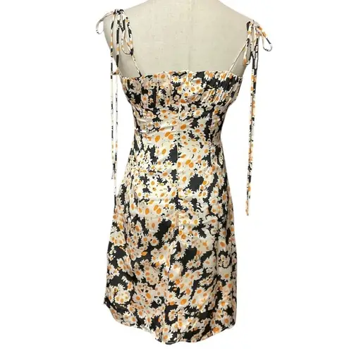 Commense Women's Daisy Printed Floral Short Dress Sz XS Black Yellow Summer NWT