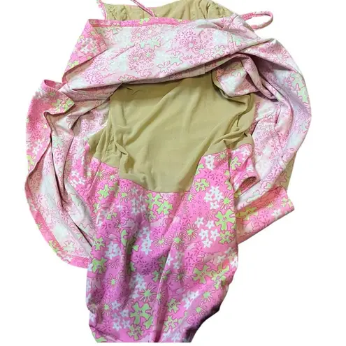 Lilly Pulitzer  Pink Happy Hippo Puzzle One Piece Swim Dress Size 8 Vintage