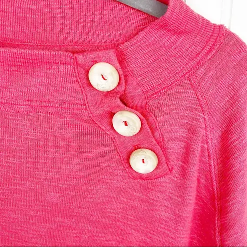 Free People  Don't Forget Me Knit Top Size Small Button-Detail Thermal Coral Pink