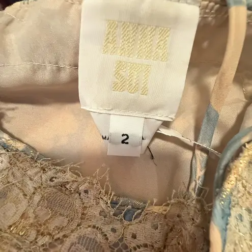 Anna Sui Silk Blend Boho Patchwork Slip Dress Size 2 – Floral Lace Trim Midi