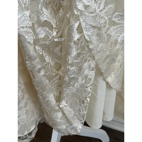 Made In USA Ivory Satin White Lace Dress Size 8 Vintage 1980s