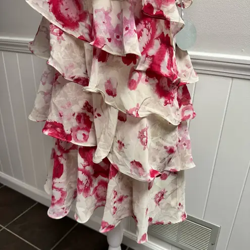 NEW Pearl Georgina Chapman Marchesa Ruffle One Shoulder Floral Mini Dress 8 NWT Pink