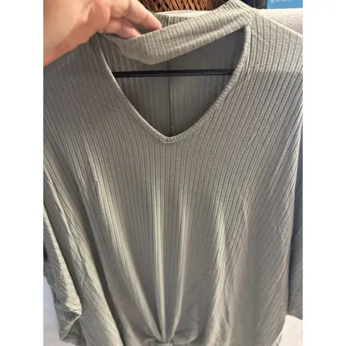 Prómesa Promesa Women's Cotton Front Tie Balloon Sleeves Sage Green Blouse Size M