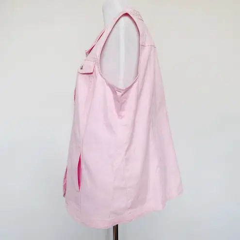 Quacker Factory Bedazzled Light Pink Jean Vest Womens Size XL Sparkle Cowgirl