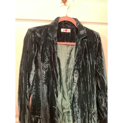 Buddy Love Heff Crushed Velvet Blazer in Dark Forest, size S Green