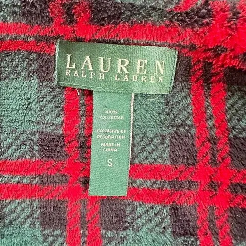 Ralph Lauren Lauren  Womens Small Fleece Bath Robe Green Plaid Belt Logo Holiday