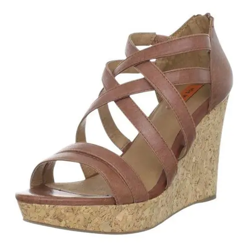 Miz Mooz Brown Leather Kiara Cork Wedge Espadrille Sandals Shoes size 8.5