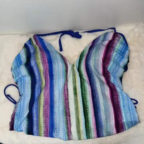 Swimsuits For All Striped Halter One Piece Swimsuit Women’s 18 Tummy Control UPF Blue