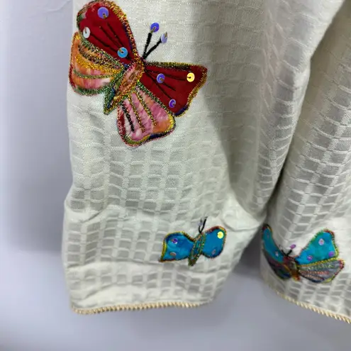 Indigo Moon Butterfly Embroidered Jacket Womens 1X Cream Sequin Whimsical Artsy