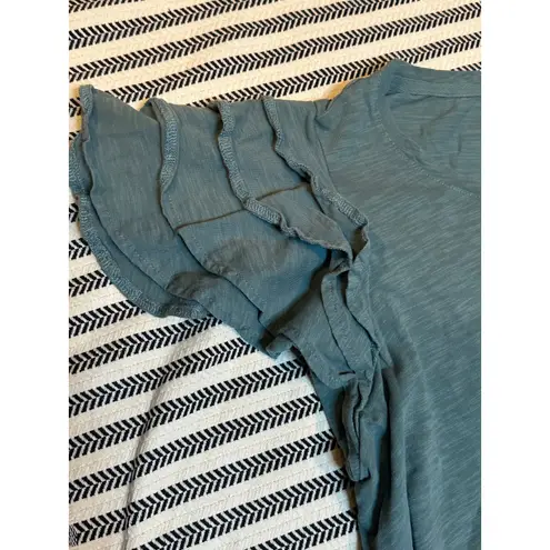 Jane Delancy Ruffle Sleeve Tunic Tee Shirt Dusty Teal Cotton Women Green Size L