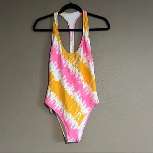 Aerie NWT  Orange and Pink Tie Dye One Piece Bathing Suit Large Racerback