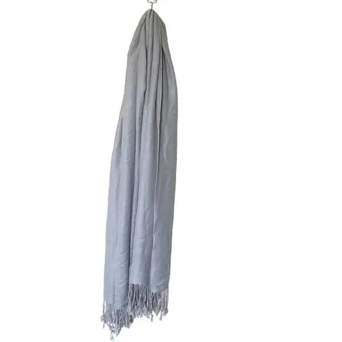  70% Pure Pashmina 30% Silk Light Blue Shawl Wrap Scarf Fringe Boho Long