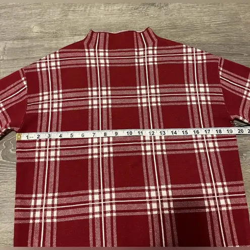 Tahari Red White Plaid Mock Neck Pullover Long Sleeve Sweater Womens Sz XS NWT