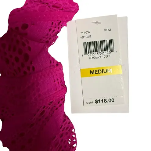 BECCA by Rebecca virtue BECCA Color Play Pink Crochet Plunge One Piece Swimsuit Size Medium