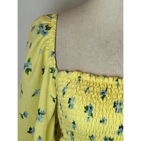 We Wore What Yellow Floral Print On Off Shoulder Smocked Boho Maxi Dress S NWT