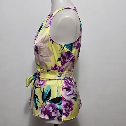 Ann Taylor Factory Yellow Floral Belted Halter Satin Tank Top – Size 2 Pink