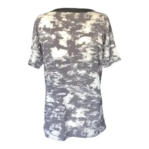 Bibi Tie Dye Print Top Contrast Caged Neck Short Sleeve Gray Women's Size Small