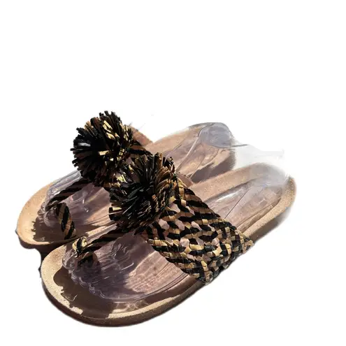 Ulla Johnson Netta Sandal Melange Black and Cream Size 37 Size 7 US Toe Strap