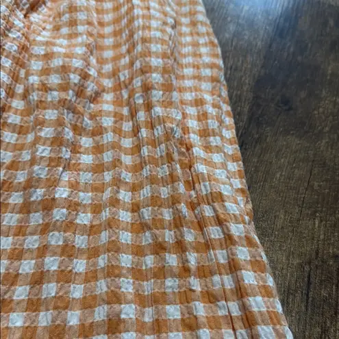 Adrienne Orange Gingham Wide-Leg Pants with Tassels