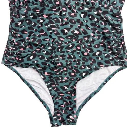 Kona Sol NWT Green Leopard Strappy One Piece Swimsuit Bathing Suit Plus Size 18W