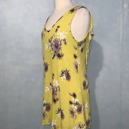 Newbury Kustom Yellow Floral Sleeveless Low Ruffle Back Guazey Mini Dress M