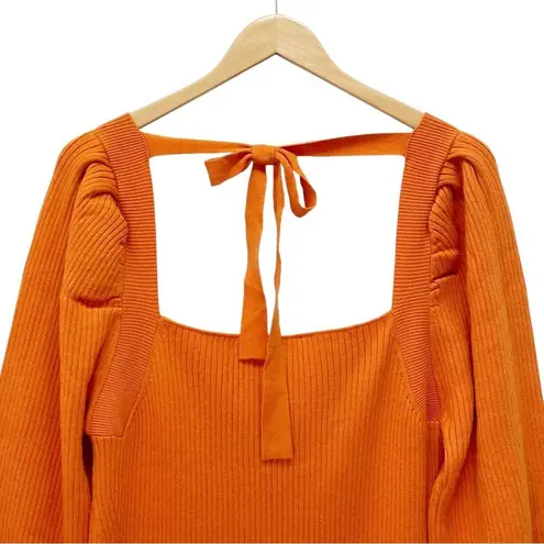 House of Harlow 1960 Midi Sweater Dress Size XL Orange Puffed Sleeve Rib Knit