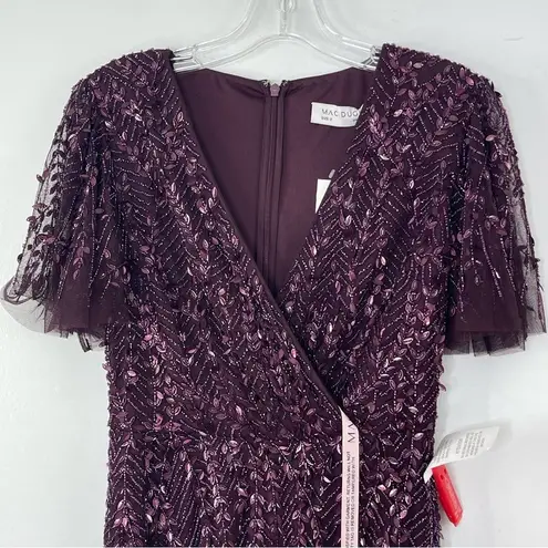 Mac Duggal 35109 Size 2 Surplice Bodice Leafy Embellished Flutter Sleeves Gown