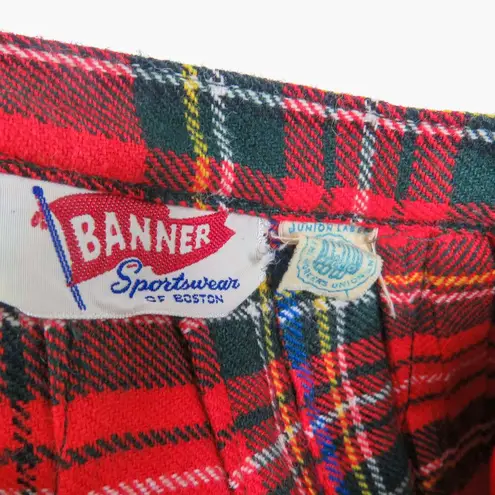 1950s Banner Union Made Vintage Red Plaid Pleated Skirt Waist XS 23"