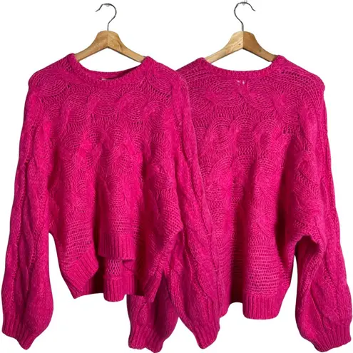 Farm Rio Maxi Cable Knit Sweater Pullover Women's Medium Pink Chunky Comfy NWOT