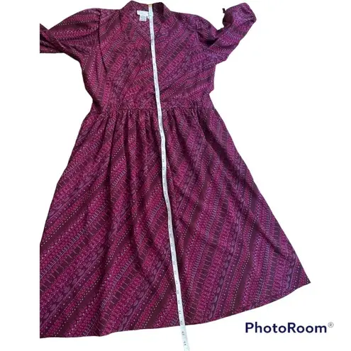 Vintage 80s Pink Maroon Print Midi Dress Size 6